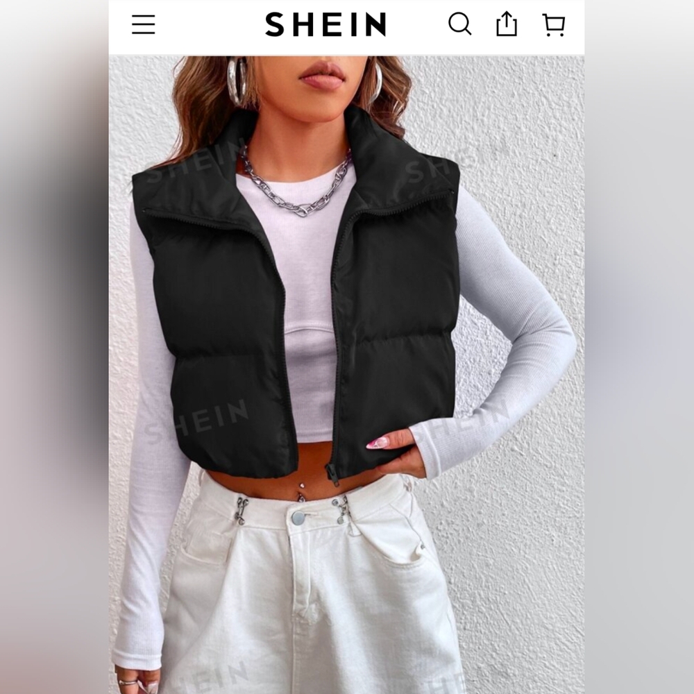 SHEIN Cropped, Sleeveless Puffer Vest, Size M